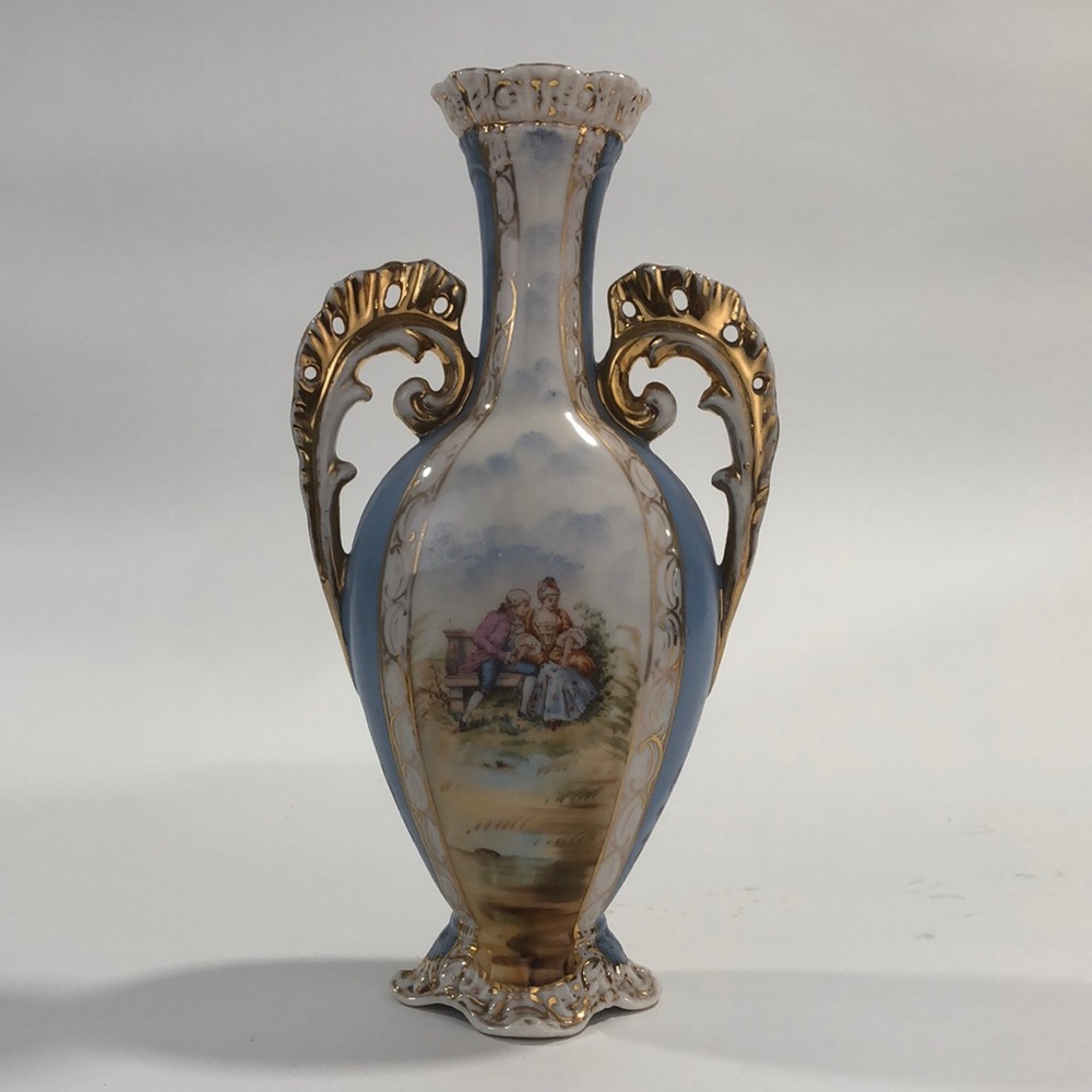 Antique Victoria Carlsbad Austria vase couple blue